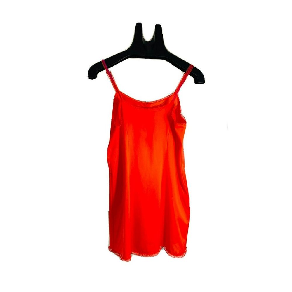 Vintage VANITY FAIR Short Slip Nightgown Orange Fuchsia Women’s 36 BF With Lace - Picture 2 of 9